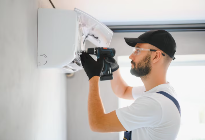 A photo showing an air conditioning installation